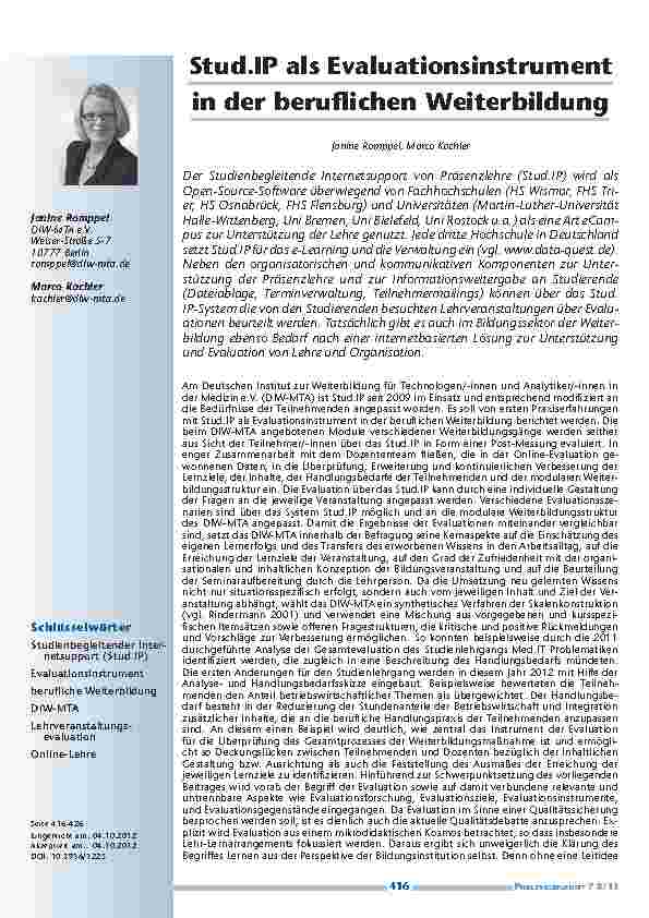 Stud.IP als Evaluationsinstrument in der beruflichen Weiterbildung