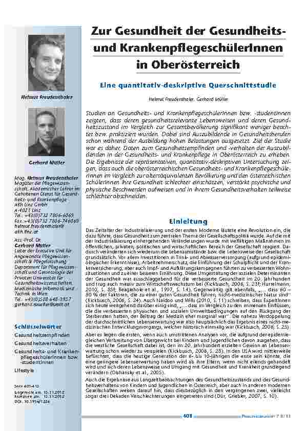 [doc_201307] Zur Gesundheit der Gesundheitsund KrankenpflegeschülerInnen in Oberösterreich - Eine quantitativ-deskriptive Querschnittstudie