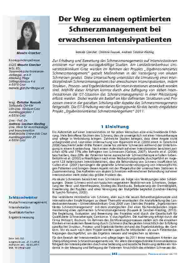 [doc_201302] Der Weg zu einem optimierten Schmerzmanagement bei erwachsenen Intensivpatienten