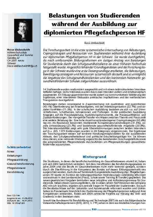 [doc_201280] Belastungen von Studierenden während der Ausbildung zur diplomierten Pflegefachperson HF