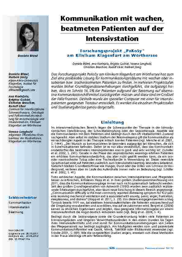 Kommunikation mit wachen, beatmeten Patienten auf der Intensivstation - Forschungsprojekt „PaKoSy“ am Klinikum Klagenfurt am Wörthersee
