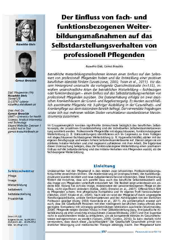 [doc_201250] Der Einfluss von fachund funktionsbezogenen Weiterbildungsmaßnahmen auf das Selbstdarstellungsverhalten von professionell Pflegenden