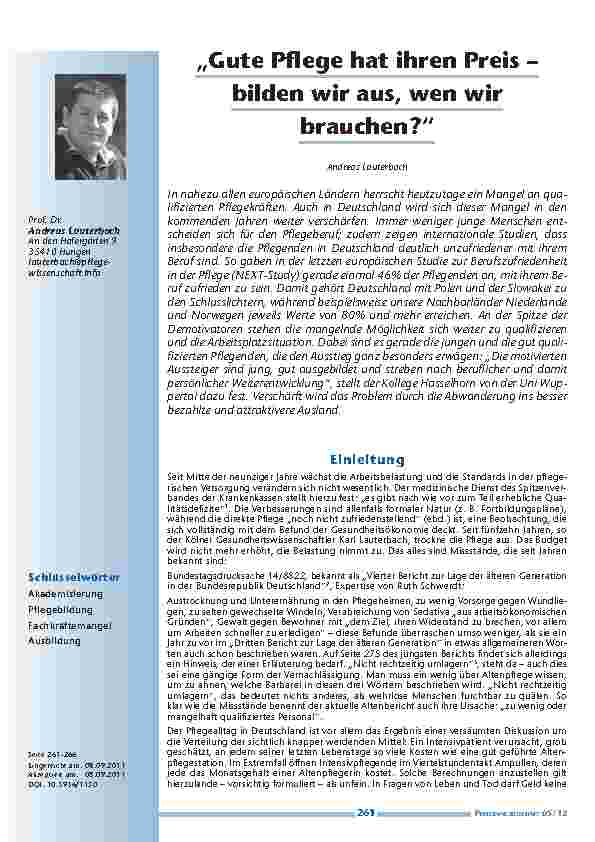 „Gute Pflege hat ihren Preis – bilden wir aus, wen wir brauchen?“