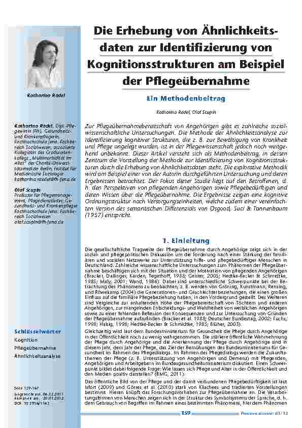 Die Erhebung von Ähnlichkeitsdaten zur Identifizierung von Kognitionsstrukturen am Beispiel der Pflegeübernahme - Ein Methodenbeitrag