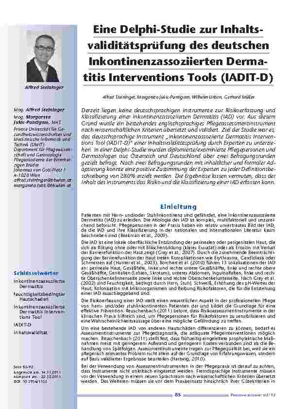 Eine Delphi-Studie zur Inhaltsvaliditätsprüfung des deutschen Inkontinenzassoziierten Dermatitis Interventions Tools (IADIT-D)