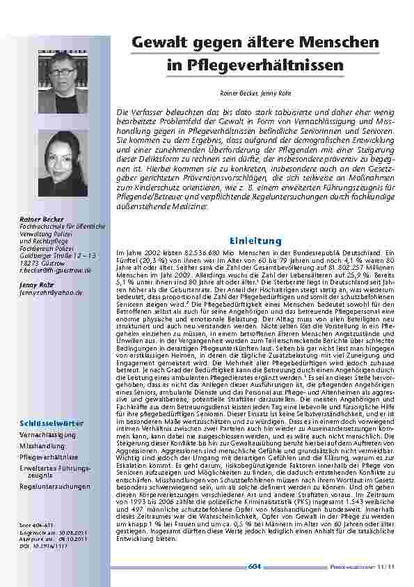 Gewalt gegen ältere Menschen in Pflegeverhältnissen