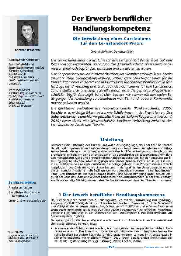Der Erwerb beruflicher Handlungskompetenz – Die Entwicklung eines Curriculums für den Lernstandort Praxis