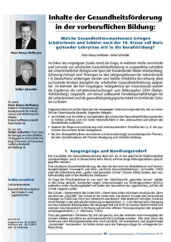 Inhalte der Gesundheitsförderung in der vorberuflichen Bildung: Welche Gesundheitskompetenzen bringen Schülerinnen und Schüler nach der 10. Klasse auf Basis geltender Lehrpläne mit in die Berufsbildung?