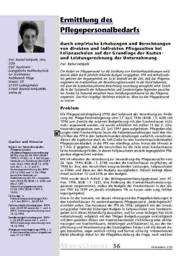 Ermittlung des Pflegepersonalbedarfs