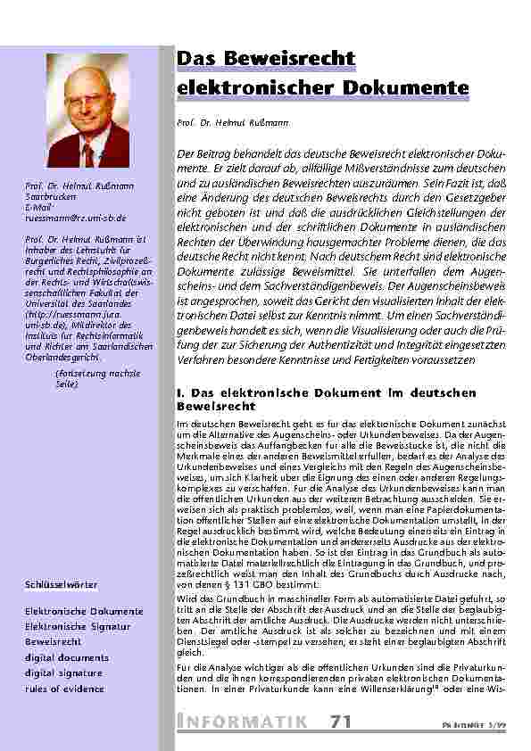 Das Beweisrecht elektronischer Dokumente