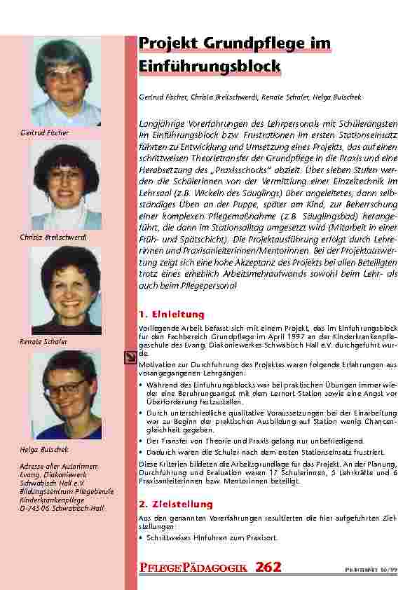 Projekt Grundpflege im Einführungsblock