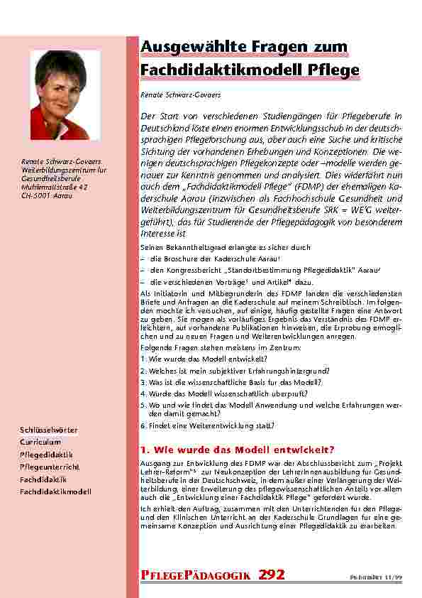 Ausgewählte Fragen zum Fachdidaktikmodell Pflege