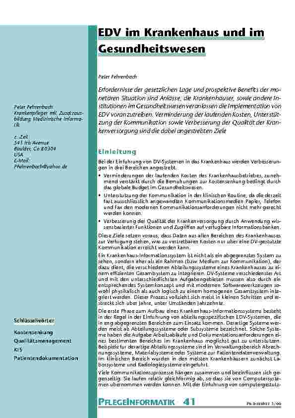 EDV im Krankenhaus und im Gesundheitswesen