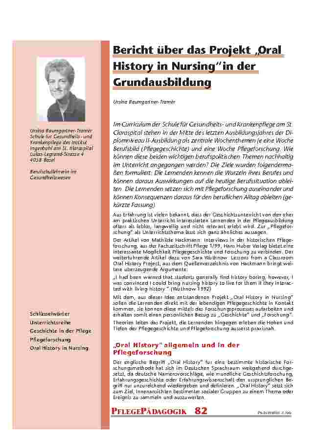 Bericht über das Projekt „Oral History in Nursing“ in der Grundausbildung