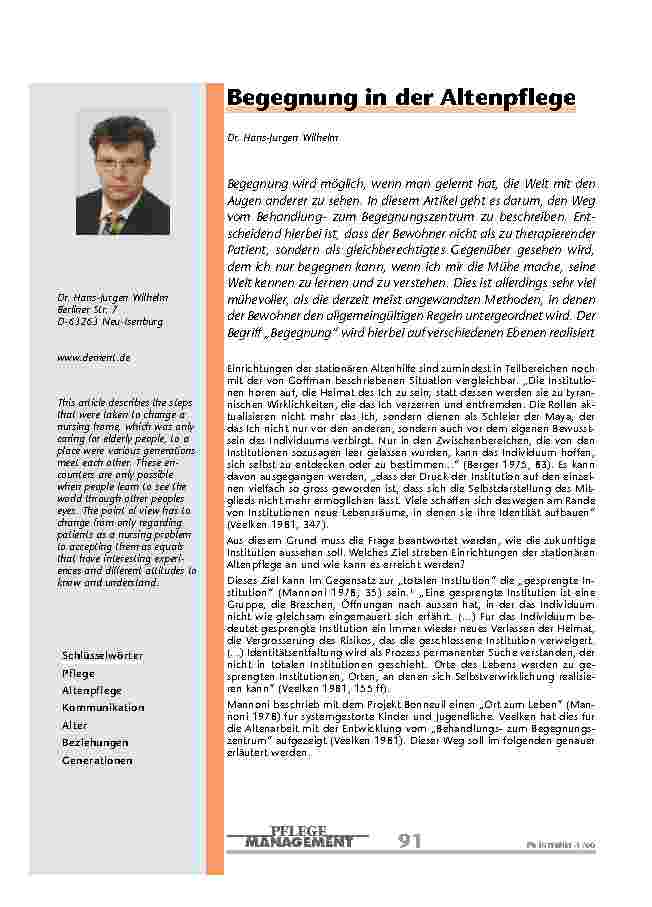 Begegnung in der Altenpflege