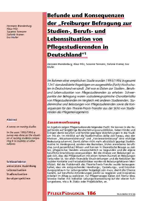 Befunde und Konsequenzen der „Freiburger Befragung zur Studien-, Berufsund Lebenssituation von Pflegestudierenden in Deutschland“