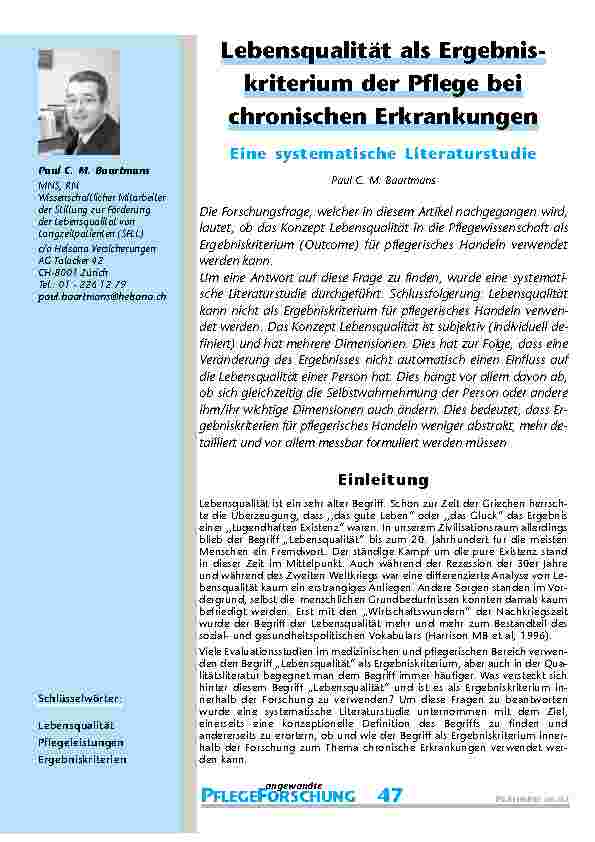 Lebensqualität als Ergebniskriterium der Pflege bei chronischen Erkrankungen