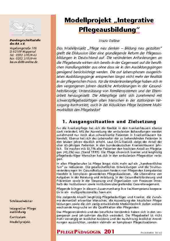 Modellprojekt „Integrative Pflegeausbildung“