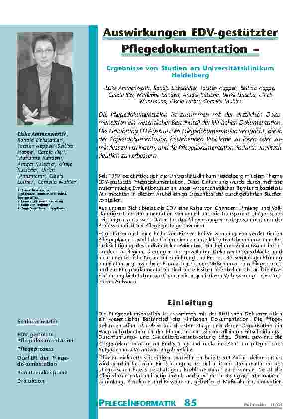 Auswirkungen EDV-gestützter Pflegedokumentation