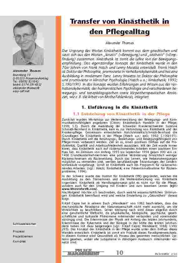 Transfer von Kinästhetik inden Pflegealltag