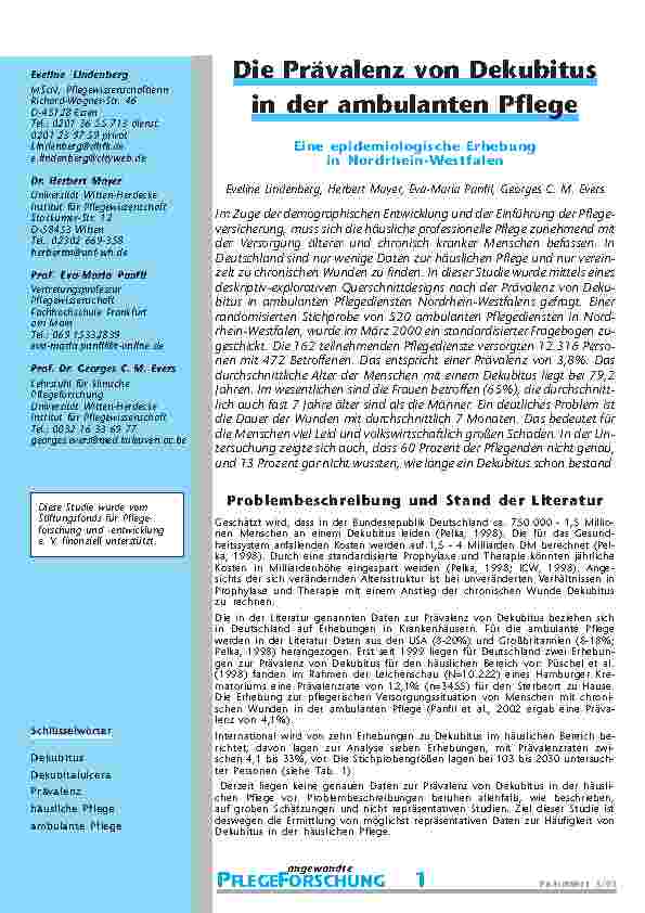 Die Prävalenz von Dekubitusin der ambulanten Pflege
