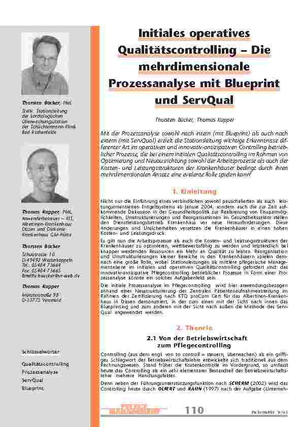 Initiales operativesQualitätscontrolling – DiemehrdimensionaleProzessanalyse mit Blueprintund ServQual