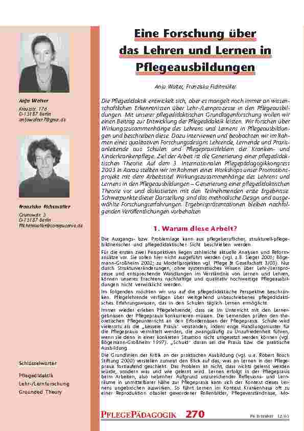 Eine Forschung überdas Lehren und Lernen inPflegeausbildungen