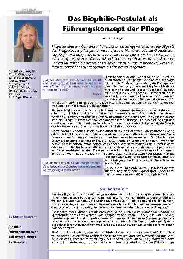 Das Biophilie-Postulat alsFührungskonzept der Pflege