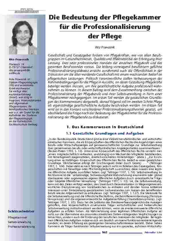 Die Bedeutung der Pflegekammerfür die Professionalisierungder Pflege