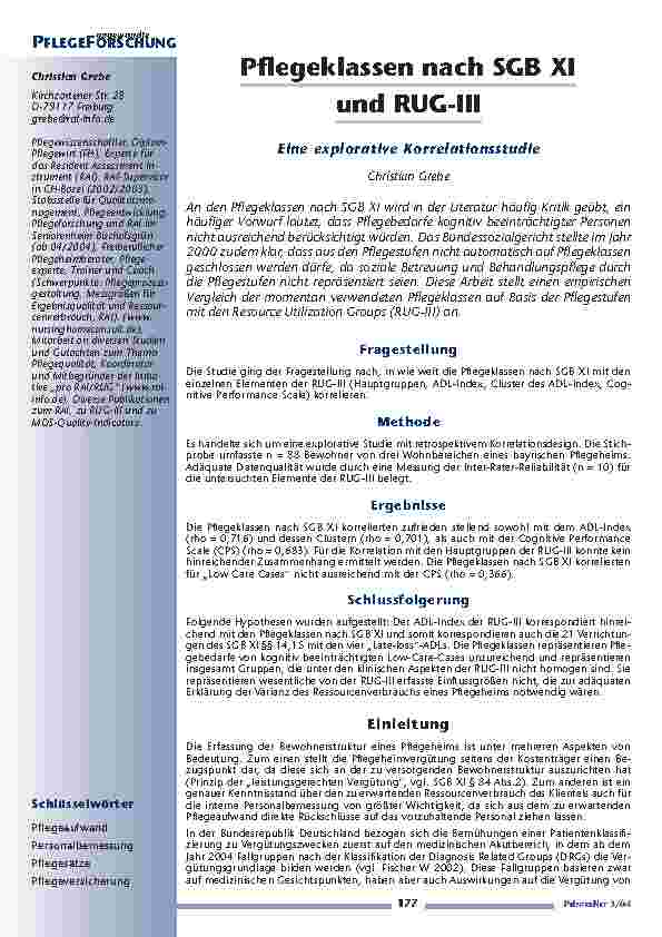 Pflegeklassen nach SGB XIund RUG-III