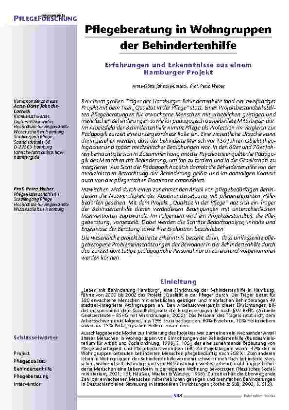 Pflegeberatung in Wohngruppender Behindertenhilfe