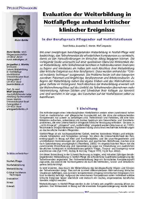 Evaluation der Weiterbildung inNotfallpflege anhand kritischerklinischer Ereignisse