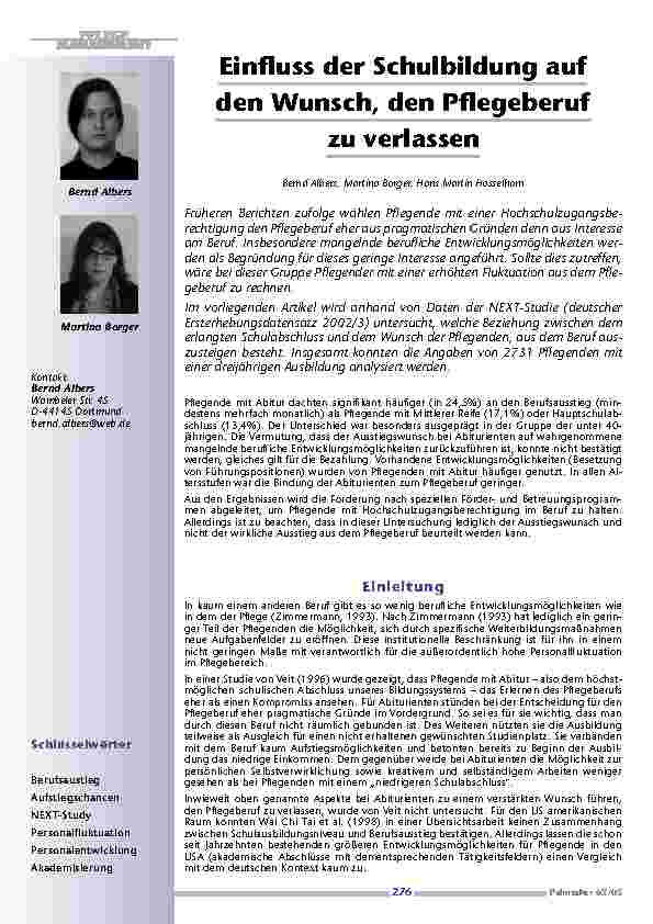 Einfluss der Schulbildung auf den Wunsch, den Pflegeberuf zu verlassen