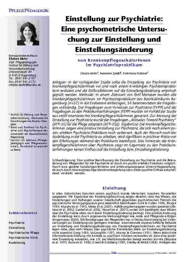 [doc_200559] Einstellung zur Psychiatrie: Eine psychometrische Untersuchung zur Einstellung und Einstellungsänderung