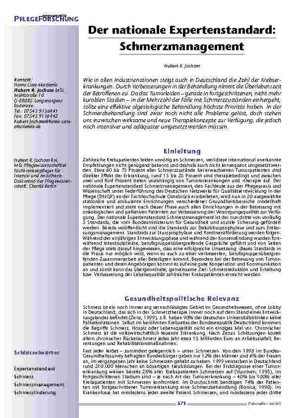 Der nationale Expertenstandard:Schmerzmanagement