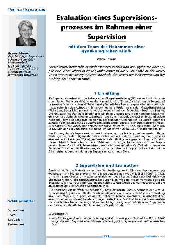 Evaluation eines Supervisionsprozesses im Rahmen einer Supervision