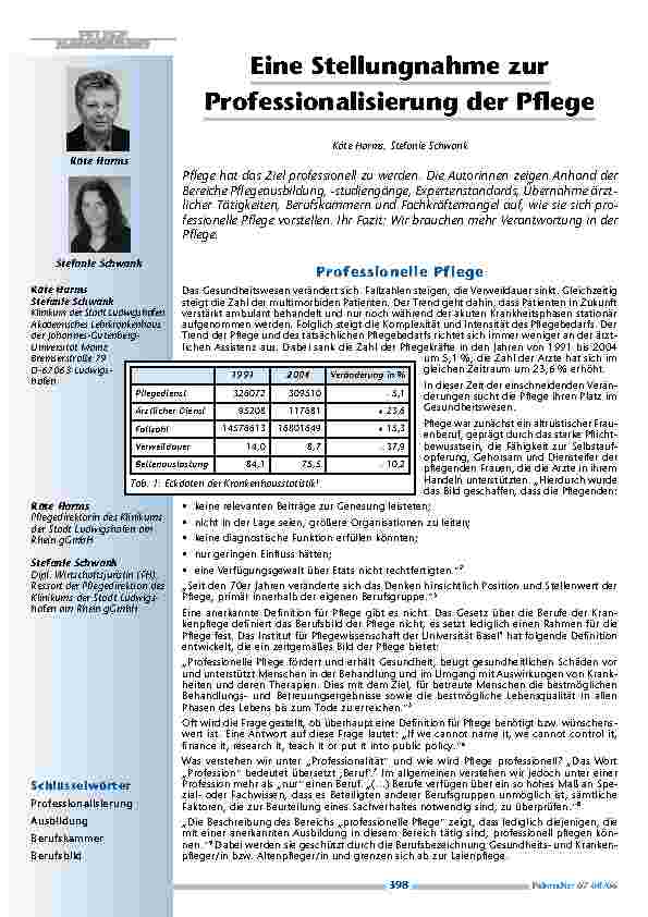 Eine Stellungnahme zur Professionalisierung der Pflege
