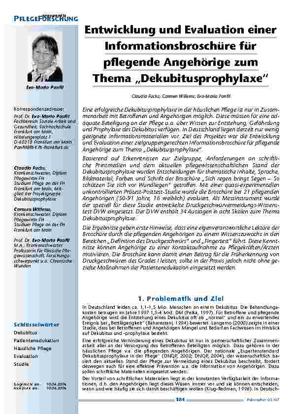 [doc_200405] Entwicklung und Evaluation einerInformationsbroschüre fürpflegende Angehörige zumThema „Dekubitusprophylaxe“