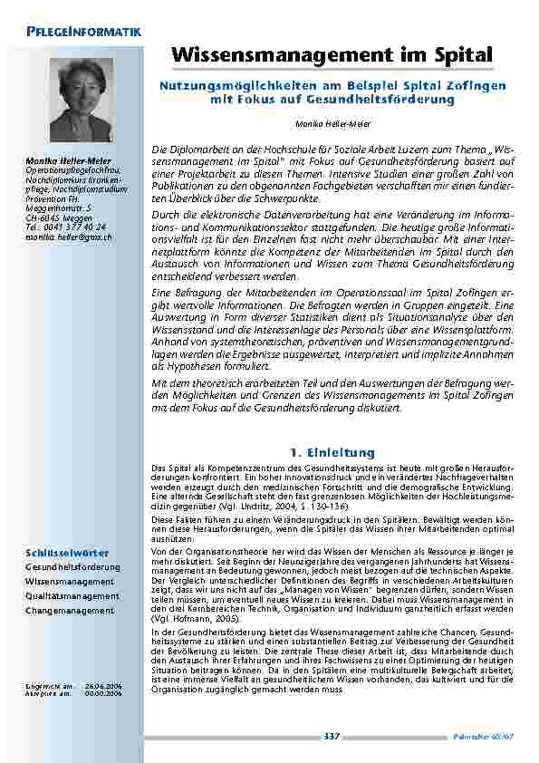 [doc_200390] Wissensmanagement im Spital - Nutzungsmöglichkeiten am Beispiel Spital Zofingenmit Fokus auf Gesundheitsförderung