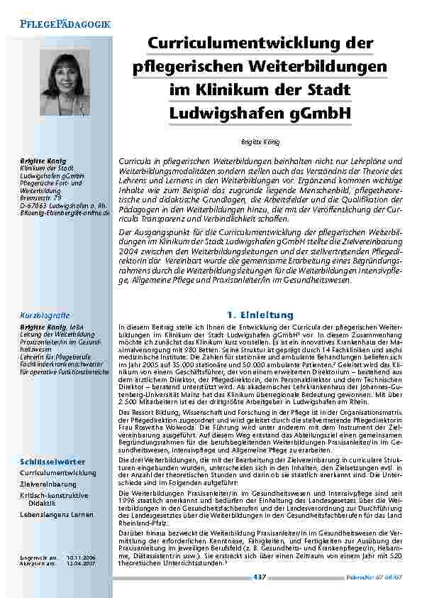 [doc_200381] Curriculumentwicklung derpflegerischen Weiterbildungenim Klinikum der StadtLudwigshafen gGmbH