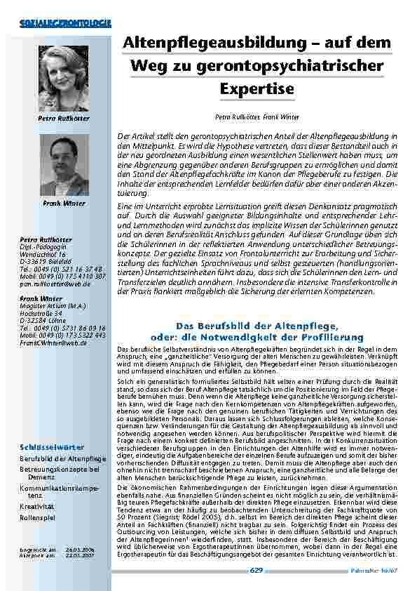 Altenpflegeausbildung – auf demWeg zu gerontopsychiatrischerExpertise