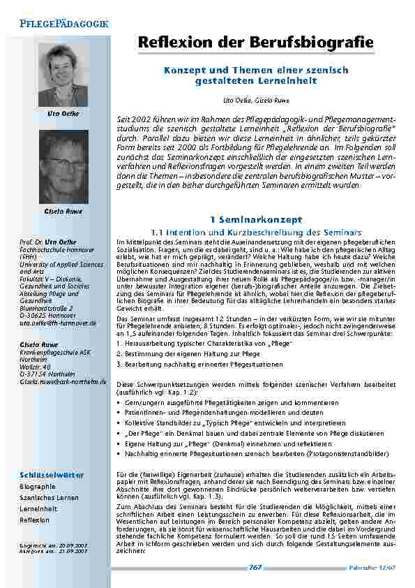 [doc_200343] Reflexion der Berufsbiografie - Konzept und Themen einer szenisch gestalteten Lerneinheit