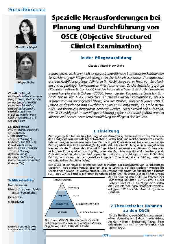 [doc_200341] Spezielle Herausforderungen bei Planung und Durchführung von OSCE (Objective Structured Clinical Examination)in der Pflegeausbildung
