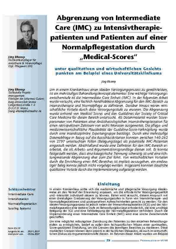 [doc_200335] Abgrenzung von IntermediateCare (IMC) zu Intensivtherapiepatientenund Patienten auf einerNormalpflegestation durch„Medical-Scores“