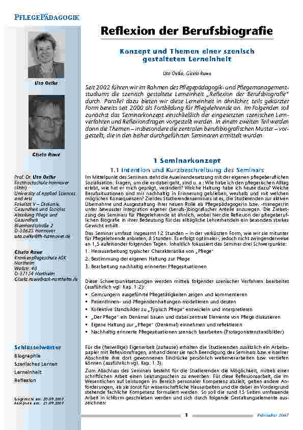 [doc_200305] Reflexion der BerufsbiografieKonzept und Themen einer szenisch gestalteten Lerneinheit