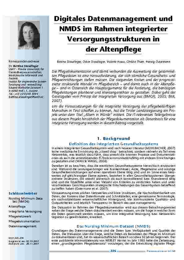 [doc_200292] Digitales Datenmanagement und NMDS im Rahmen integrierter Versorgungsstrukturen in der Altenpflege