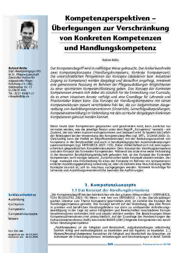 [doc_200282] Kompetenzperspektiven – Überlegungen zur Verschränkung von Konkreten Kompetenzen und Handlungskompetenz