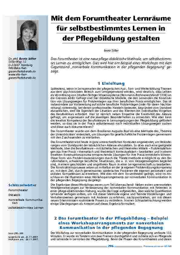 [doc_200270] Mit dem Forumtheater Lernräume für selbstbestimmtes Lernen in der Pflegebildung gestalten