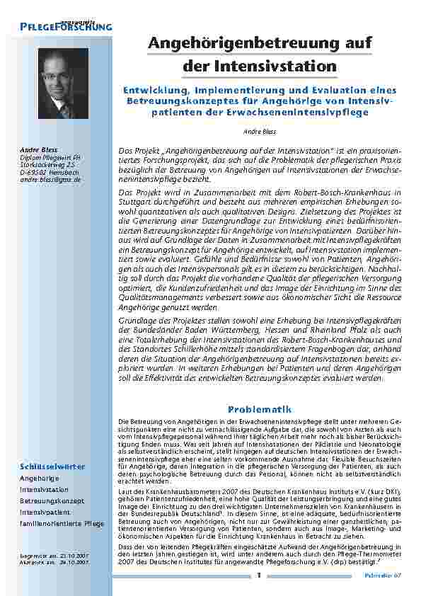 [doc_200246] Angehörigenbetreuung auf der Intensivstation – Entwicklung, Implementierung und Evaluation einesBetreuungskonzeptes für Angehörige von Intensivpatientender Erwachsenenintensivpflege