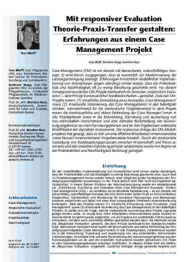 [doc_200179] Mit responsiver Evaluation Theorie-Praxis-Transfer gestalten: Erfahrungen aus einem Case Management Projekt